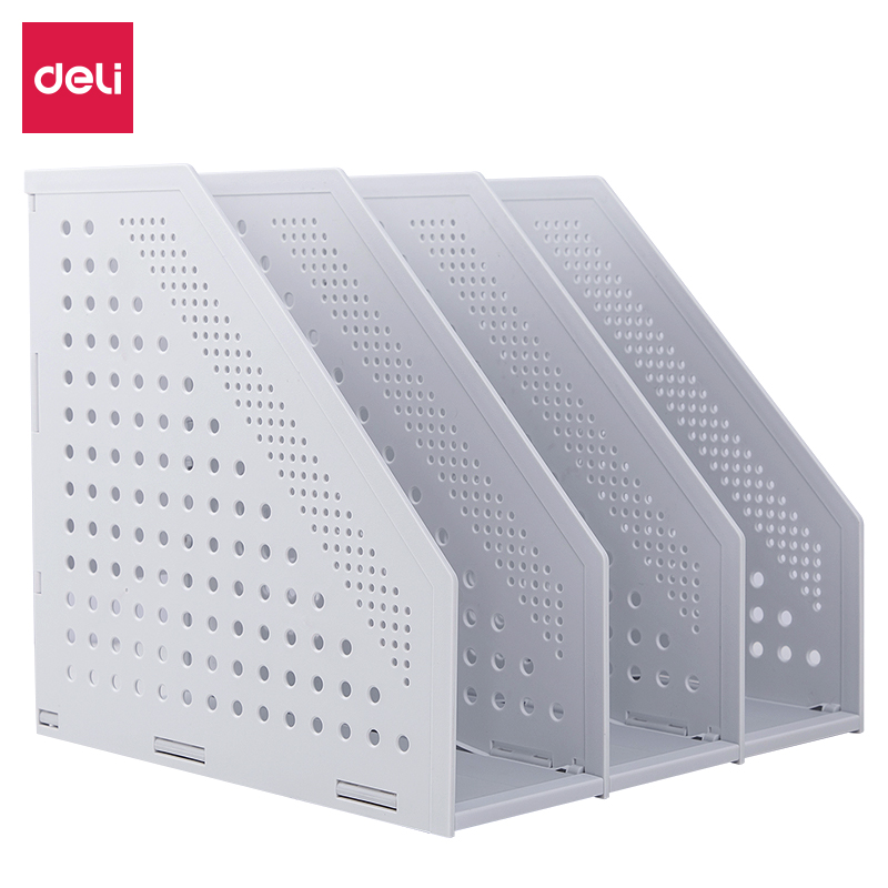 得力三联折叠文件框深灰78995